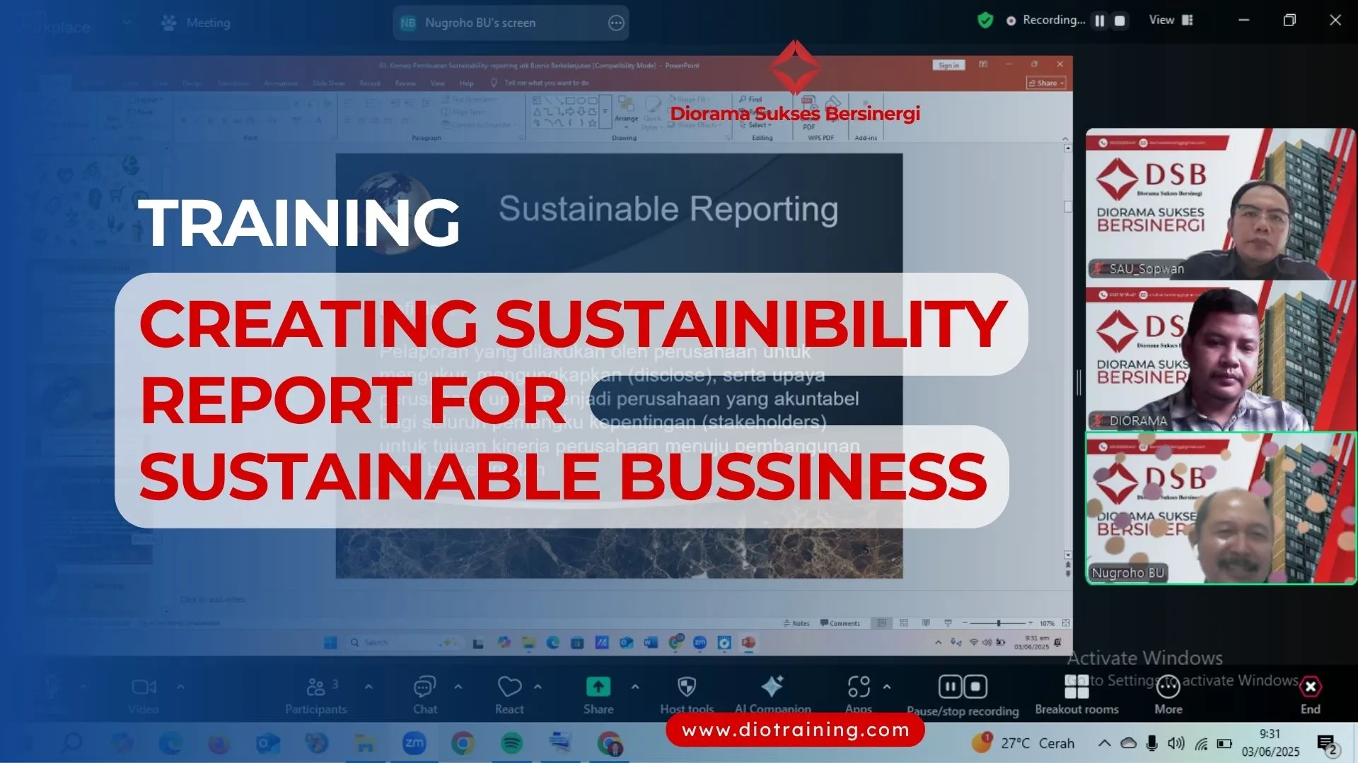 TRAINING CREATING SUSTAINIBILITY REPORT FOR SUSTAINABLE BUSSINESS