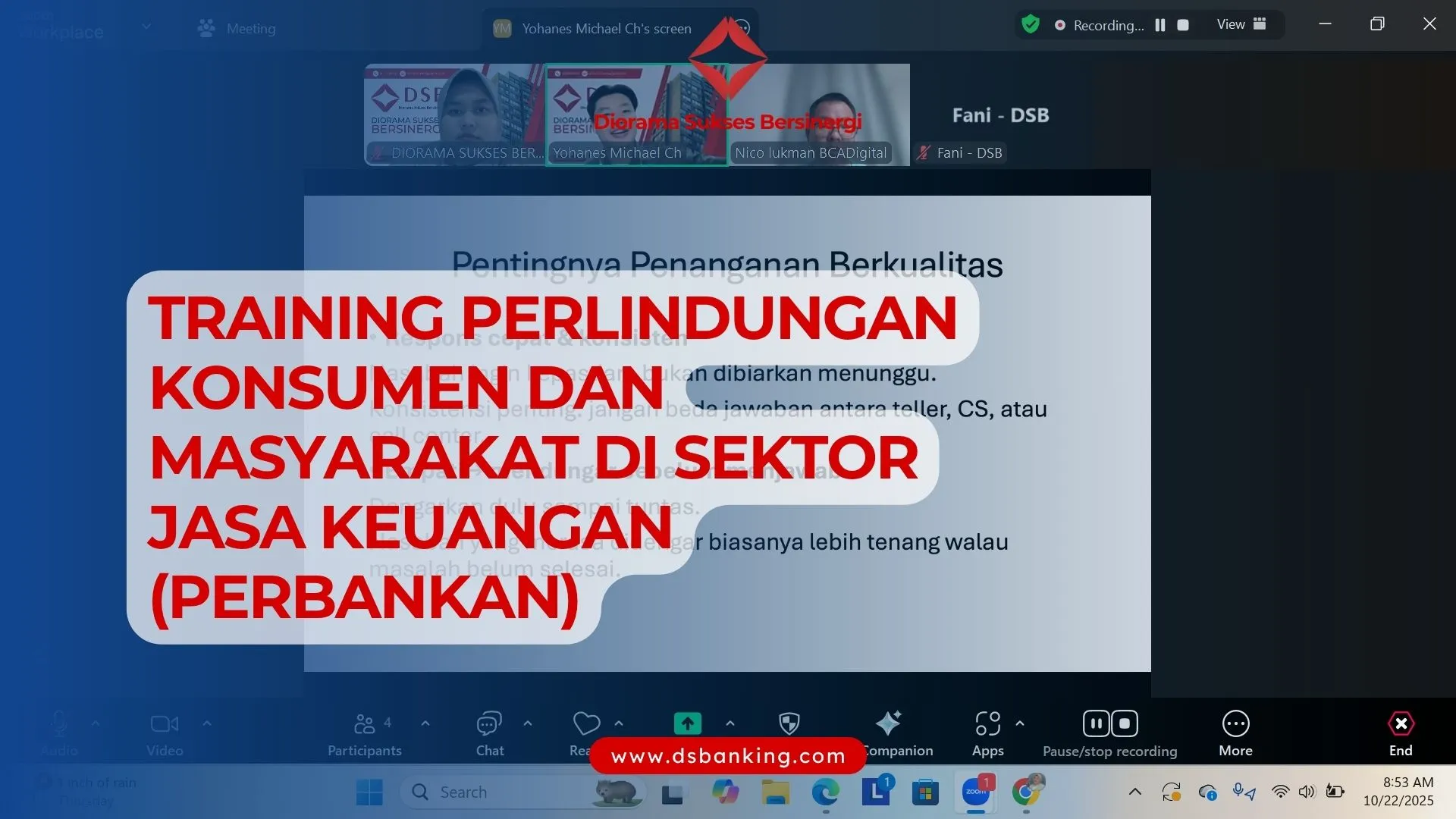 TRAINING PERLINDUNGAN KONSUMEN DAN MASYARAKAT DI SEKTOR JASA KEUANGAN PERBANKAN