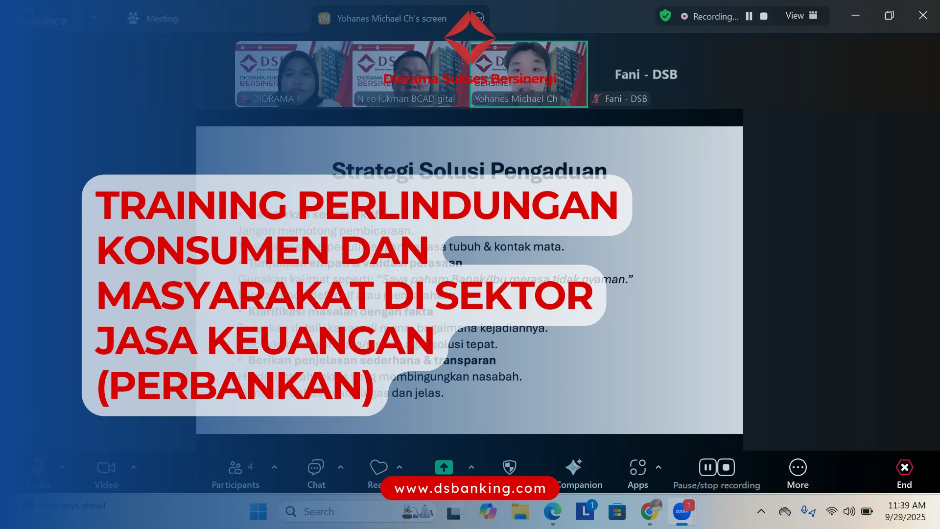 TRAINING PERLINDUNGAN KONSUMEN DAN MASYARAKAT DI SEKTOR JASA KEUANGAN PERBANKAN