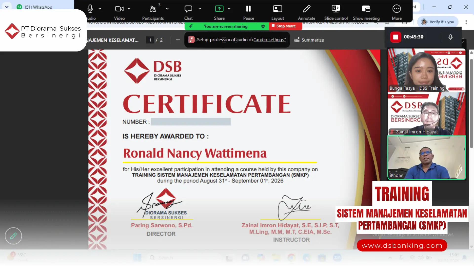 TRAINING REGULASI KESELAMATAN PERTAMBANGAN ONLINE